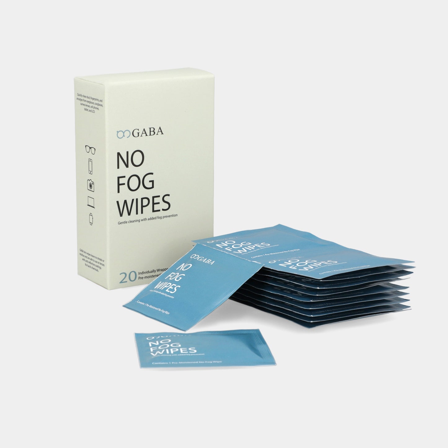 GABA Pre-moistened no fog cleaning lens wipes 20 pcs box