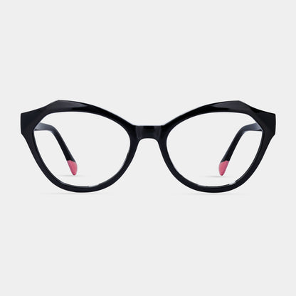 A pair of black eyeglasses with red accents on the arms, branded with 'gaba' on the side.