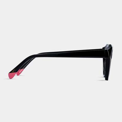 A pair of black eyeglasses with red accents on the arms, branded with 'gaba' on the side.
