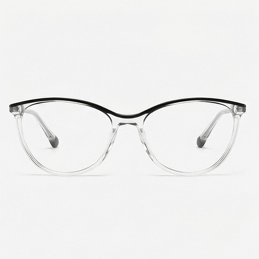 Clear eyeglasses with black frame on a white background